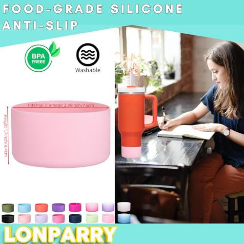 LONPARRY 4-Pack Boot for Tumbler 40 30 oz Bottom Sleeve Protector for Stanley Cup Quencher IceFlow Sleeve for Bottom Anti-Slip Sleeve Clear+Black+Fog+Pink