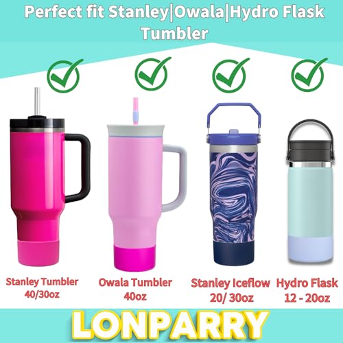 LONPARRY 2-Pack Silicone Boot for Stanley Cup Quencher IceFlow Rubber Bottom Sleeve Protector for Stanley Tumbler Car Travel Cup Bottle Bottom (CLear Fuchsia)