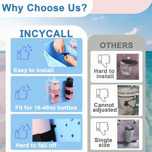 INCYCALL 1 Pack Bogg Bag Cup Holder for Stanley/Owala/Yeti, Large Cups Holder Fit 16-40oz, Adjustable Bogg Bag Cup Holder Accessories Compatible with All Bogg Bag, BLACK
