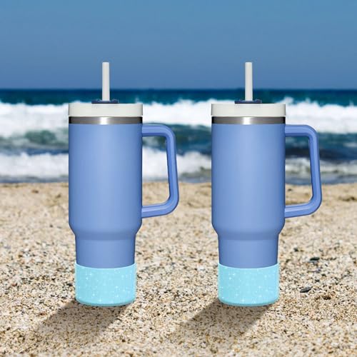 WUQID 2 Pack Bling Silicone Boot for Stanley Quencher Adventure 40oz & Stanley IceFlow 20oz 30oz, Reduces Dents Protective Silicone Water Bottle Bottom Cover Sleeve Compatible with Stanley Tumbler