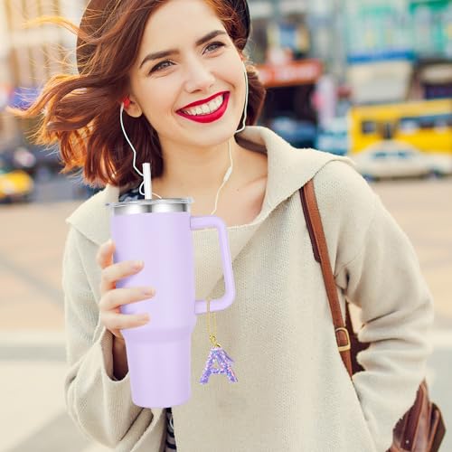 MOYOHIM Letter Charm for Stanley Cup, 1PCS Cute Tumbler Accessories Charm for Handle, Purple Personalized Initial Keychain Charm for Girls Women