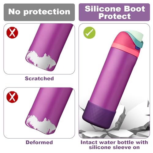 Comheral 2PCS Silicone Water Bottle Boot for Owala 24oz, Anti-Slip Protective Sleeve Bottom Bumper for FreeSip, Twist, and Flip Stainless Steel Bottles, Dishwasher Safe and BPA Free(Dark Purple)