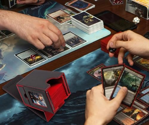 RizzRosa Card Deck Box for MTG Commander - Dual Card Display, Fits 100 Double-Sleeved Cards, Dice Tray, 2 Card Holders, Blue