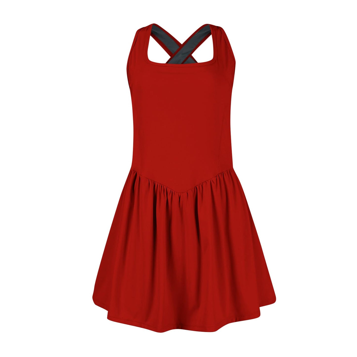 Women's Summer Athletic Tennis Dress with Built in Shorts and Bra Square Neck Workout Exercise Active Golf Dresses Casual Summer Sleeveless Tennis Dresses for Women with Pockets Red