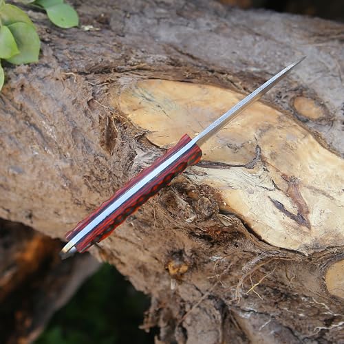 Fixed Blade Hunting Knife Camel Bone Handle Damascus Steel Sharp Blade Full Tang Knife with Leather Sheath for Outdoor Camping, Skining, Hiking, Fishing, Bushcraft Survival Knives (Camel Bone)