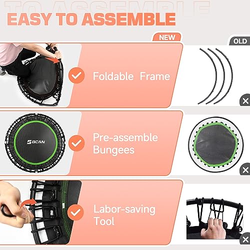 BCAN 450 LBS Foldable Mini Trampoline, 40" Fitness Trampoline with Adjustable Handle Bar, Bungees, Stable & Quiet Exercise Rebounder for Kids Adults Indoor/Garden Workout-Black