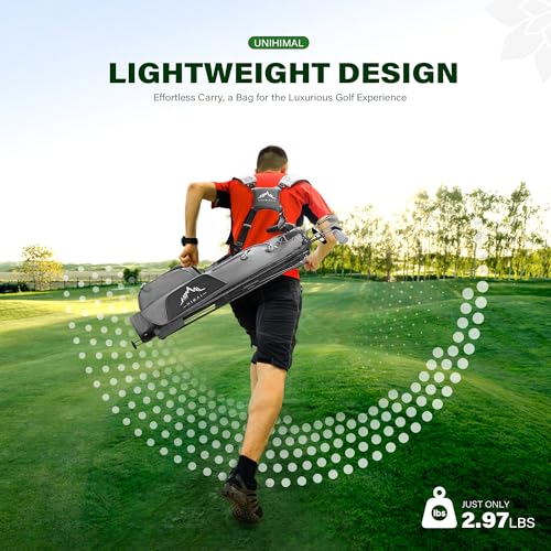 UNIHIMAL Golf Lightweight Stand Carry Bag PRO with Dual Shoulder Straps – Easy to Carry and Durable Pitch n Putt Golf Bag for The Driving Range, Par 3, and Executive Courses – 31.5 inches Tall (Black)