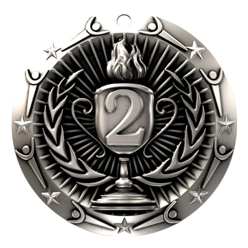 Decade Awards' 2nd Place Silver Medal - Large Metal Award Medals with Stars & Stripes American Flag V Neck Ribbon - Perfect for School Competitions, Coaches, Students, Athletes & Scholars