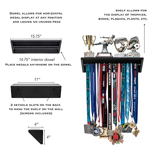 Paisa Home - Medal Hanger and Trophy Shelf, Medal Display, Medal and Trophy Display, Medal Holder. Medal Rack, Medal Display Hanger, Medal Rack with Shelf, Race Medal Display, Display for Medals