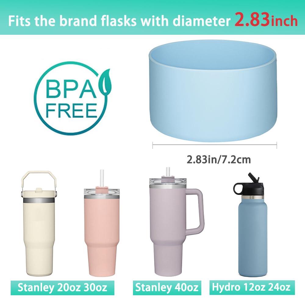 2 Pcs Tumbler Bottom Protector Boot for Stanley Quencher Adventure 40oz & Stanley IceFlow 20oz 30oz and Compatible with Hydro Flask 12oz 21oz 24oz Stealth Landing (Bluex2)
