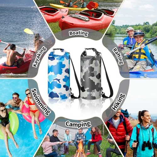 Realspring 2 Pcs Waterproof Floating Dry Bag 10L Floating Dry Sack for Man Women Roll Top Dry Backpack Floating Bag Dry Backpack for Rafting Boating Swimming Kayaking Hiking (Camouflage)