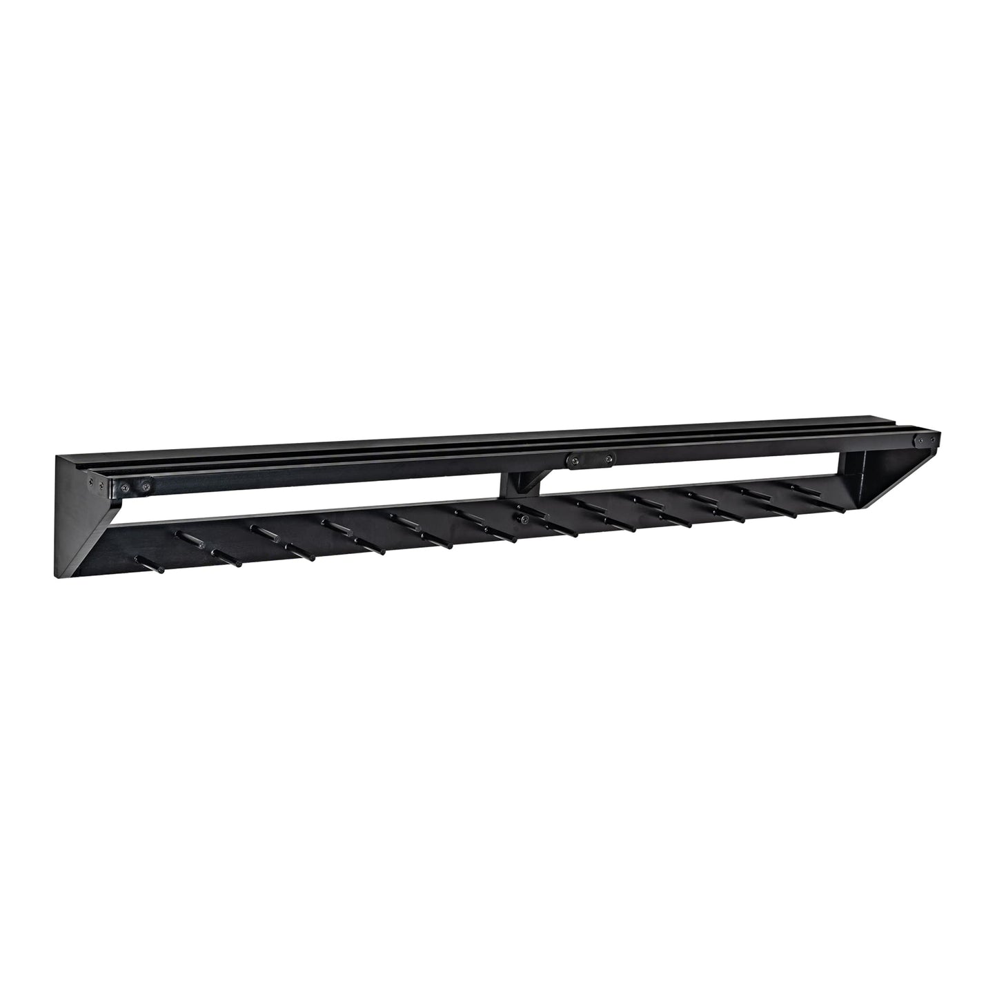 LAVIEVERT Gymnastic Medal Hanger with Storage Shelf, Wooden Wall-Mounted Trophy Shelf, Race Medal Display Rack Holder with 23 Hanging Bars - Black
