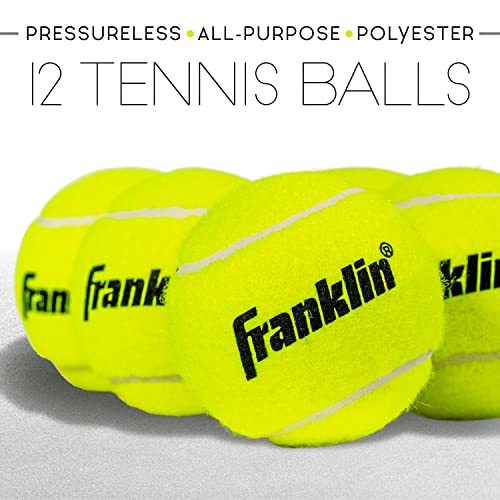 Franklin Sports Pressureless Tennis Balls - Official Size Low Pressure Tennis Balls - Great for Training + Practice - 12 Pack Bag of Low Bounce Tennis Balls - All Court Surface Tennis Balls