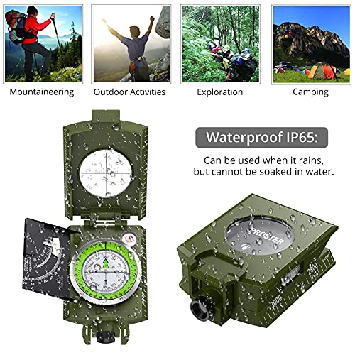 Proster IP65 Hiking Compass Waterproof Compass - Metal Compass Camping Compass with Sighting Clinometer with Carry Bag for Camping Hunting Hiking Geology Activities
