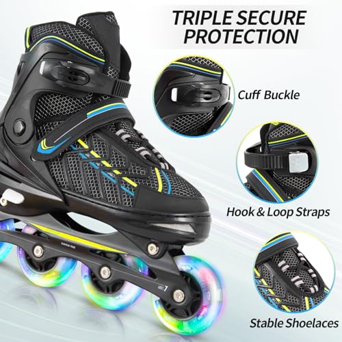 Fotoumgl Inline Skates for Adult and Kids, Adjustable Inline Skates with Light up Wheels, Outdoor Beginner Inline Skates for Girls, Boys, Women, Men