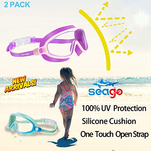 Kids Goggles for Swimming 2 Pack No Leaking Anti-Fog Outer Eye Fit with Wide View UV Protection Crystal Clear Watertight Swim Goggles with nose cover Suitable for Children Youth Boys Girls Age 3 to 15