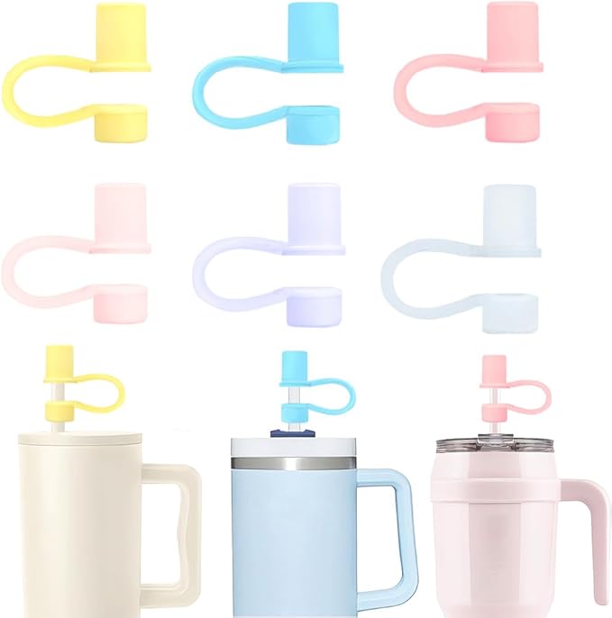 6Pcs Straw Cover Caps for Stanley Cup, Silicone Straw Topper Tip Stopper fit 30&40 Oz Tumbler with Handle, Dust Proof Decor Accessories for 0.4inch/10mm Drinking Straws