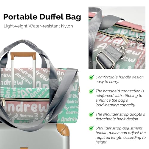 Personalized Sports Gym Bag Weekender Overnight Bags Yellow Green Gradient Customized Travel Duffel Bag with Name Waterproof Luggage Bag for Women