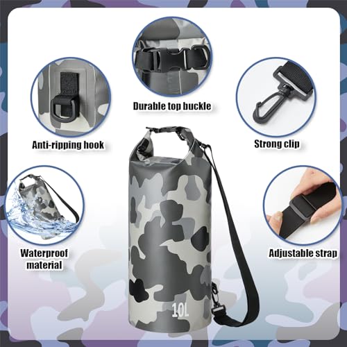 Realspring 2 Pcs Waterproof Floating Dry Bag 10L Floating Dry Sack for Man Women Roll Top Dry Backpack Floating Bag Dry Backpack for Rafting Boating Swimming Kayaking Hiking (Camouflage)