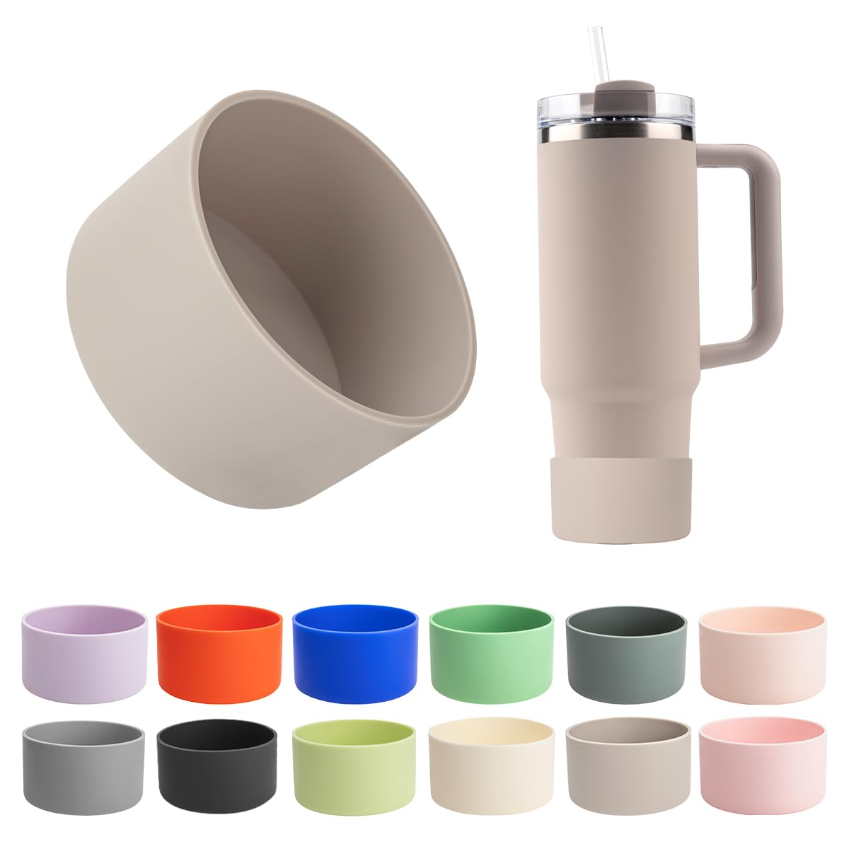 FOOGWEE Silicone Water Bottle Boot for Stanley 40/30 oz Quencher H2.0 Adventure Tumbler&IceFlow Flip 30 20 oz, Anti-Slip Protective Sleeve, Water Bottle Protector for Stanley Cup Accessories (Dune)