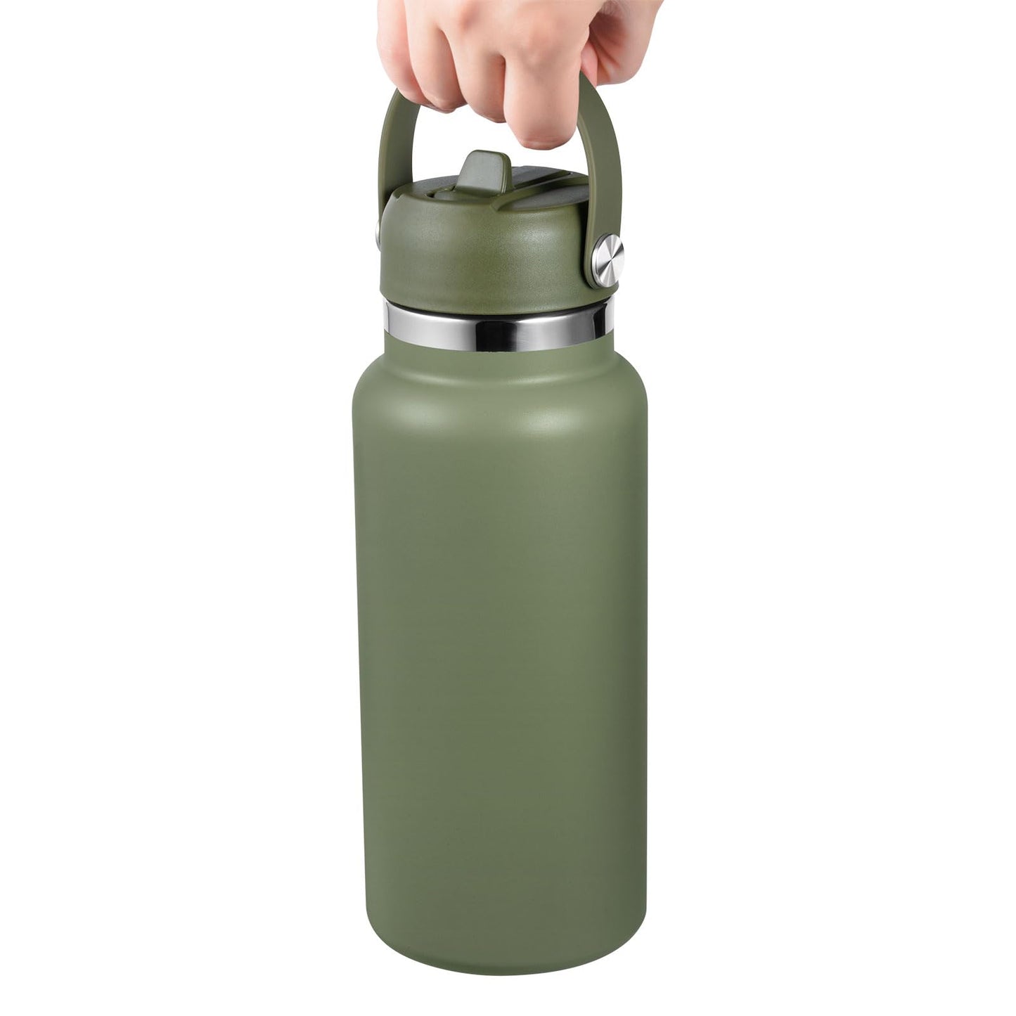 FLORAPELL Straw Lid for Hydro Flask Wide Mouth Water Bottles, Top Lids with Straw Compatible with Hydro Flask 32 40 oz, Replacement Cap Wide Mouth Straws Flip Lid Flex Handle (Olive)