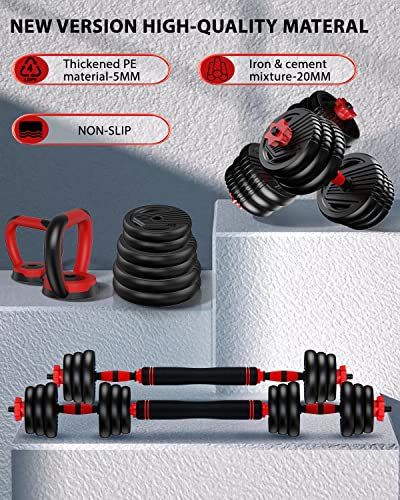 UNNMIIY Adjustable Dumbbells, 10/20/35/45/70/90lbs Free Weight Set with Connector, 4 in1 Dumbbells Set Used as Barbell, Kettlebells, Push up Stand, Fitness Exercises for Home Gym Suitable Men/Women