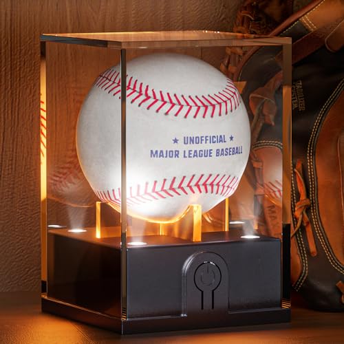 Leshein Baseball Display Case with Led Light, Light up Baseball Case for Display, Acrylic Baseball Holder Display Case, UV Protected Clear Baseball Stand Baseball Cube for Memorabilia Baseball Golf