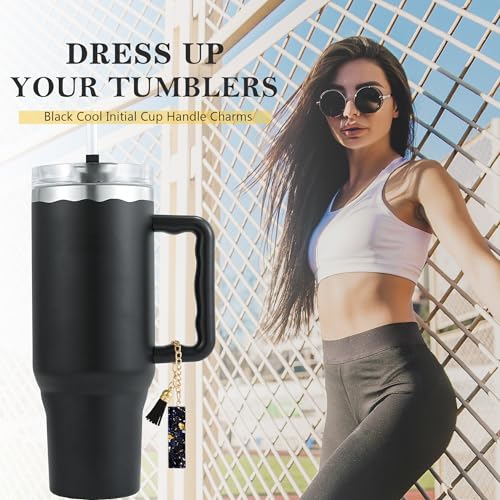 Letter Charm Accessories for Stanley Cup 1 PCS Cute Initial Keychain Handle Charm for Stanley Tumbler for Women Black Letter I