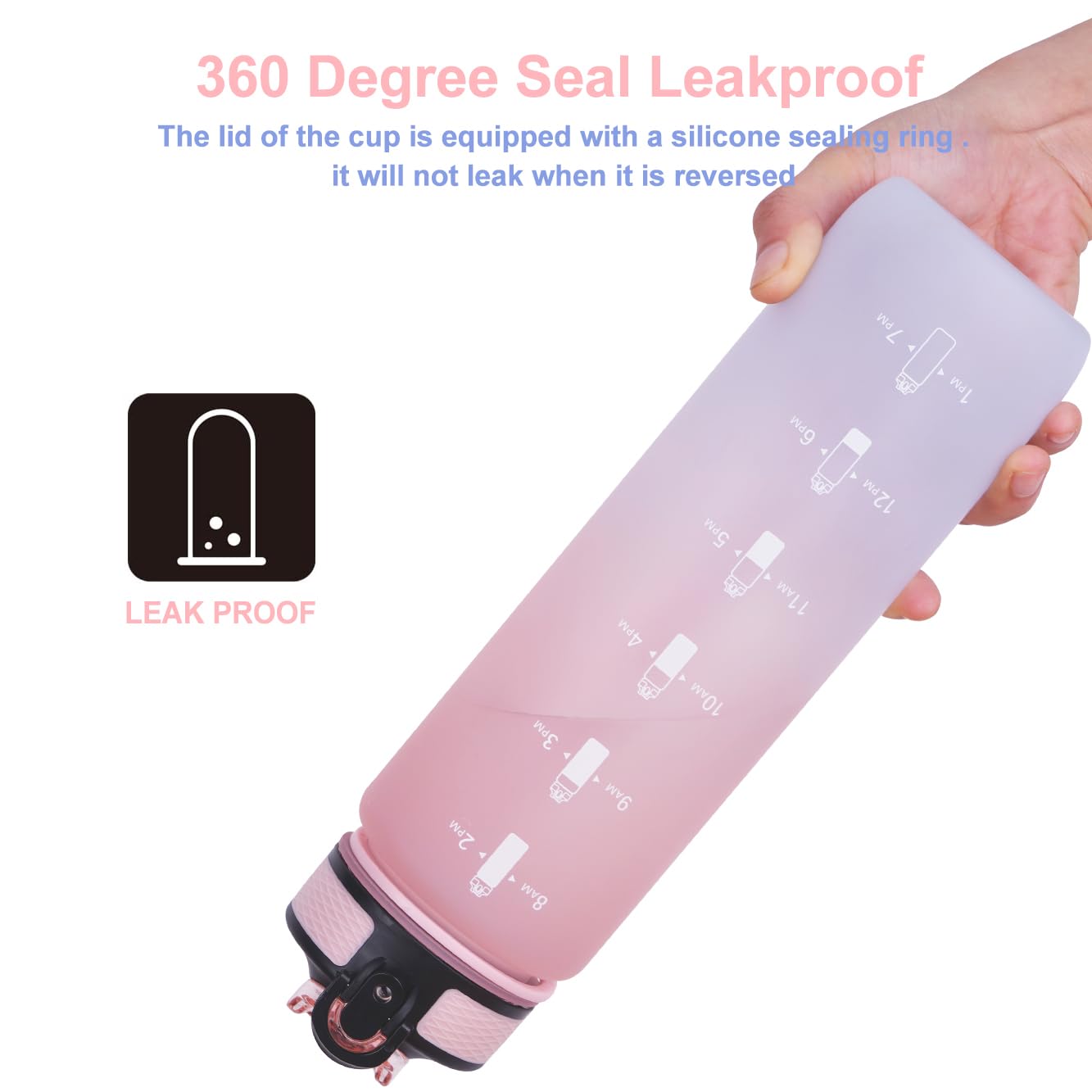 EYQ 32 oz Water Bottle with Time Marker, Carry Strap, Leak-Proof Tritan BPA-Free, Ensure You Drink Enough Water for Fitness, Gym, Camping, Outdoor Sports