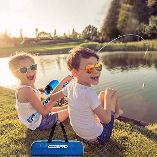 ODDSPRO Kids Fishing Pole - Kids Fishing Starter Kit - with Tackle Box, Reel, Practice Plug, Beginner's Guide and Travel Bag for Boys, Girls