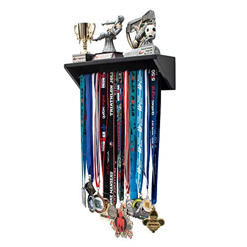 Paisa Home - Medal Hanger and Trophy Shelf, Medal Display, Medal and Trophy Display, Medal Holder. Medal Rack, Medal Display Hanger, Medal Rack with Shelf, Race Medal Display, Display for Medals