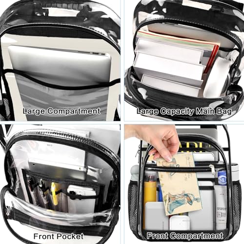 GEAMSAM Clear Backpack, Heavy Duty Large Transparent Backpack with Reinforced Straps, See Through Book Bag for College, Travel, Work Security - Black