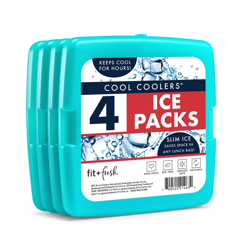Cool Coolers by Fit + Fresh, Reusable & Long-Lasting Slim Ice Packs, Cold Packs for Lunch Boxes, Ice Packs for Lunch Bags, Green 8 Pack