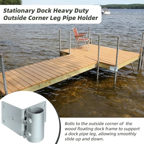Stationary Dock Heavy Duty Corner Leg Pipe Holder,Galvanized Hardware for Dock, 1/4" Thickness Dock Pole Bracket Pipe Sleeve for Floating Dock Corner Leg Pipe Post, 7/16" Holes for 3/8" Carriage Bolts