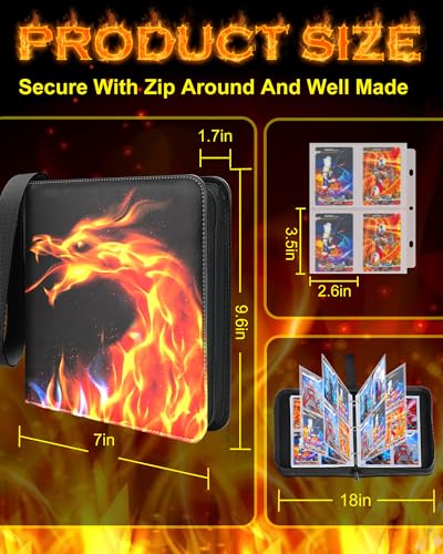 Winsing Card Binder 4 Pocket, 440 Cards Pockets Card Holder with 50 Removable Sleeves, 3 Ring Trading Card Binder Album Case Book Storage TCG, CCG, MTG, YuGiOh