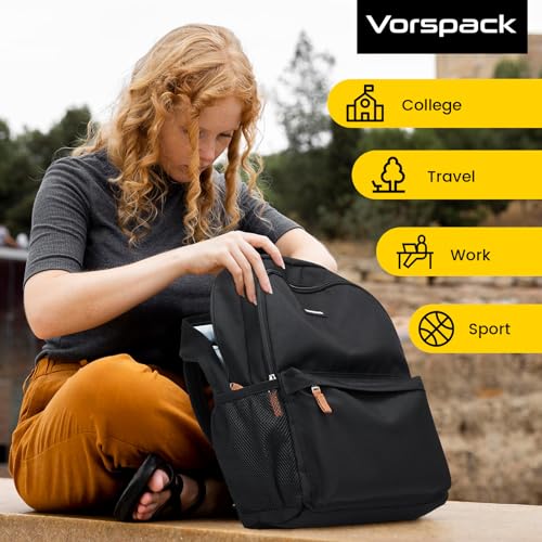 Vorspack Backpack for Men and Women - Lightweight Bookbag College Backpack Casual Daypack Backpacks for Travel Work - Black