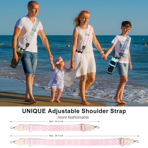 Water Bottle Carrier Bag with Canvas Shoulder Strap for Stanley 40 oz Tumbler with Handle, Water Bottle Holder Pouch with 6.7'' Phone Pocket for Stanley Cup Accessories, Birthday Gifts for Men Women
