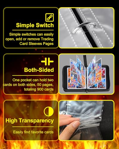 Winsing Card Binder 4 Pocket, 440 Cards Pockets Card Holder with 50 Removable Sleeves, 3 Ring Trading Card Binder Album Case Book Storage TCG, CCG, MTG, YuGiOh