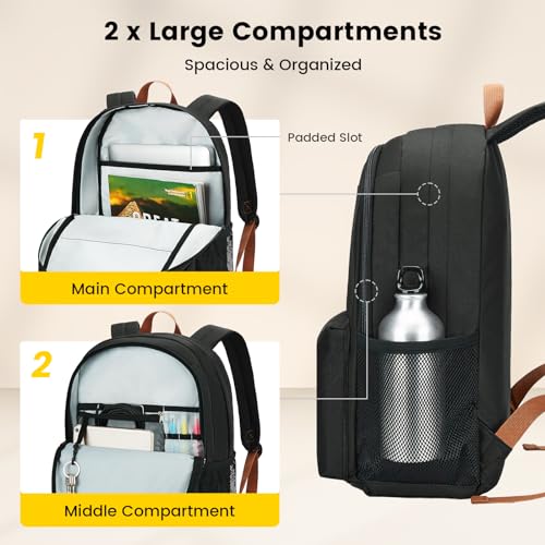 Vorspack Backpack for Men and Women - Lightweight Bookbag College Backpack Casual Daypack Backpacks for Travel Work - Black