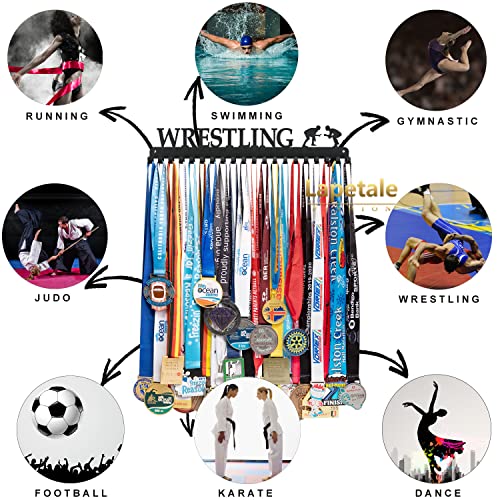 Lapetale Fashion Wrestling Medal Hanger Display Medal Holder Hanger Display Rack Frame with 20PCS Hanging Hooks Upgraded Extension Hooks Easy Install Easy to Use Wrestling Medal Display Rack