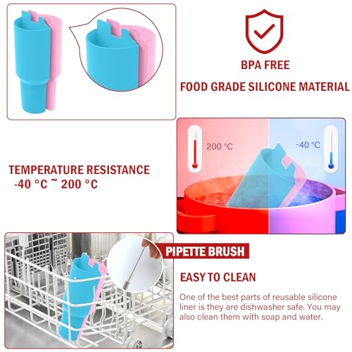Stanley Cup 2-in-1 Drink Separator Silicone Liner, Compatible with Stanley Cup 40 oz, Stanley Accessory, Reusable Liner for Party, Leisure, Outdoor, Office (Blue/Pink)