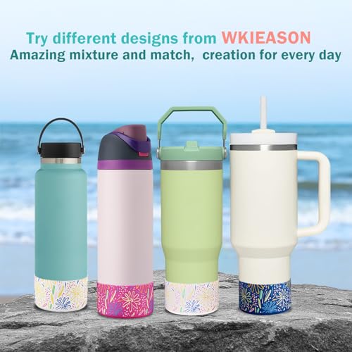 2 Pcs Tumbler Bottom Protector Boot for Stanley Quencher Adventure 40oz & Stanley IceFlow 20oz 30oz and Compatible with Hydro Flask Water Bottle 12oz 21oz 24oz Stealth Landing(White/carnation flower)