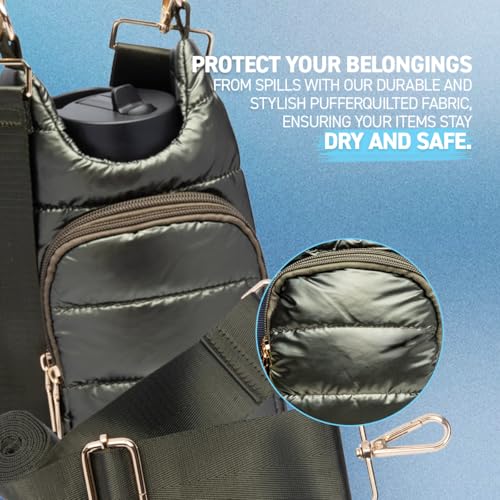 WanderFull Original Crossbody HydroBag | Quilted Water Bottle Carrier & Adjustable Strap | Puffer Tote w/Two Pockets for Phone, Accessories & Travel Essentials (Lapis Blue)