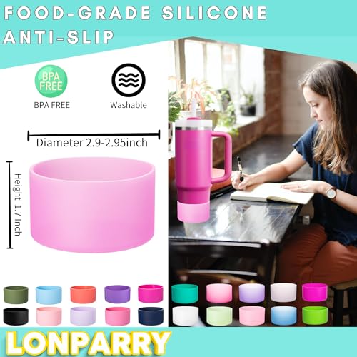 LONPARRY 2-Pack Silicone Boot for Stanley Cup Quencher IceFlow Rubber Bottom Sleeve Protector for Stanley Tumbler Car Travel Cup Bottle Bottom (CLear Fuchsia)