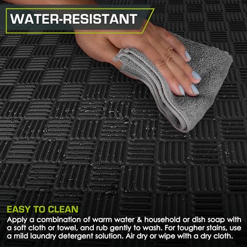 ProsourceFit Exercise Puzzle Mat 1-in, Checkered EVA Foam Floor Tiles w/Non-Slip Texture, Gym Mat w/Interlocking Foam Tiles for Adjustable Surface, Shock Absorbing, Waterproof Gym Flooring, Black