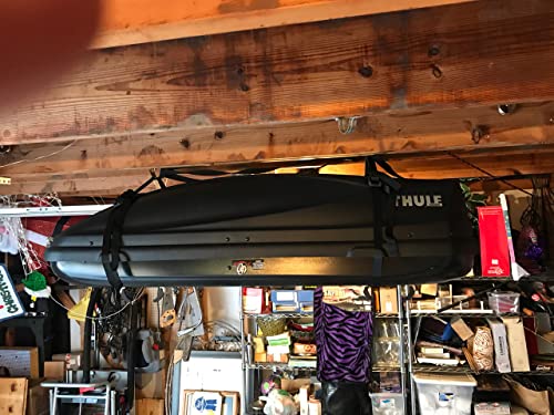 StoreYourBoard Cargo Box Ceiling Storage Hoist, Heavy Duty Holds 150 lbs, Rooftop Carrier Garage Pulley System, Fits 8-10 ft Tall Garage Ceilings