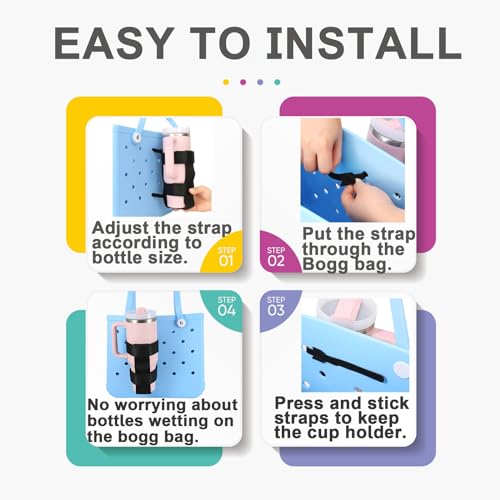 INCYCALL 1 Pack Bogg Bag Cup Holder for Stanley/Owala/Yeti, Large Cups Holder Fit 16-40oz, Adjustable Bogg Bag Cup Holder Accessories Compatible with All Bogg Bag, BLACK
