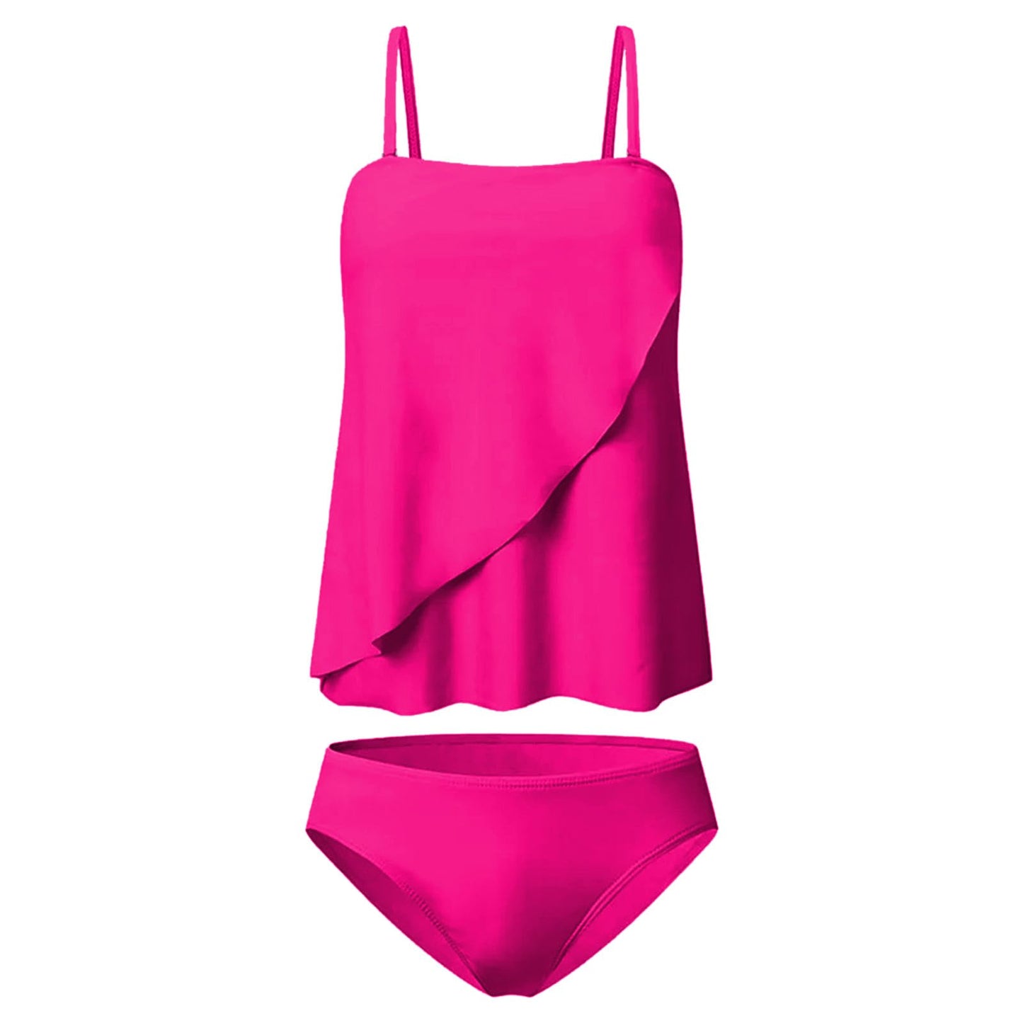 JEUROT 2 Piece Bandeau Swimsuits for Women Strapless Bathing Suits Tummy Control Flowy Swimwear with High Waisted Bottom Swim Suits 2024 Beach Vacation Outfits (Hot Pink, XXL)