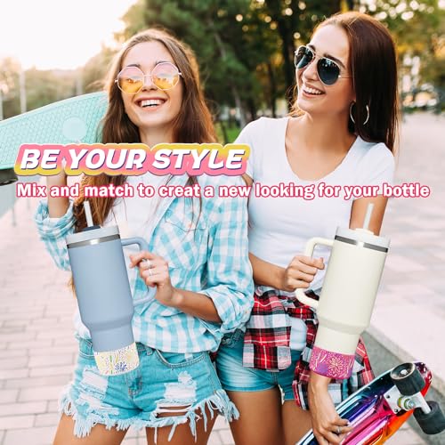 2 Pcs Tumbler Bottom Protector Boot for Stanley Quencher Adventure 40oz & Stanley IceFlow 20oz 30oz and Compatible with Hydro Flask Water Bottle 12oz 21oz 24oz Stealth Landing(White/carnation flower)