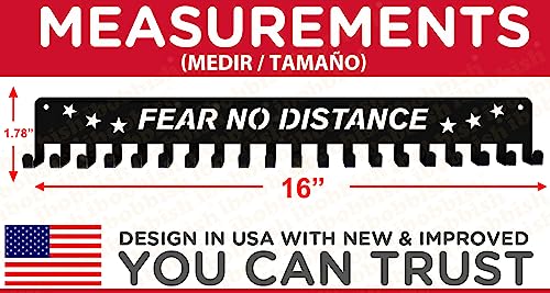 iBobbish Premium Medal Holder Hanger Display FEAR NO DISTANCE with 20 Hooks,race medal display Upgraded Medal Holder display with Simple Design for gymanstics,race,soccer,swim